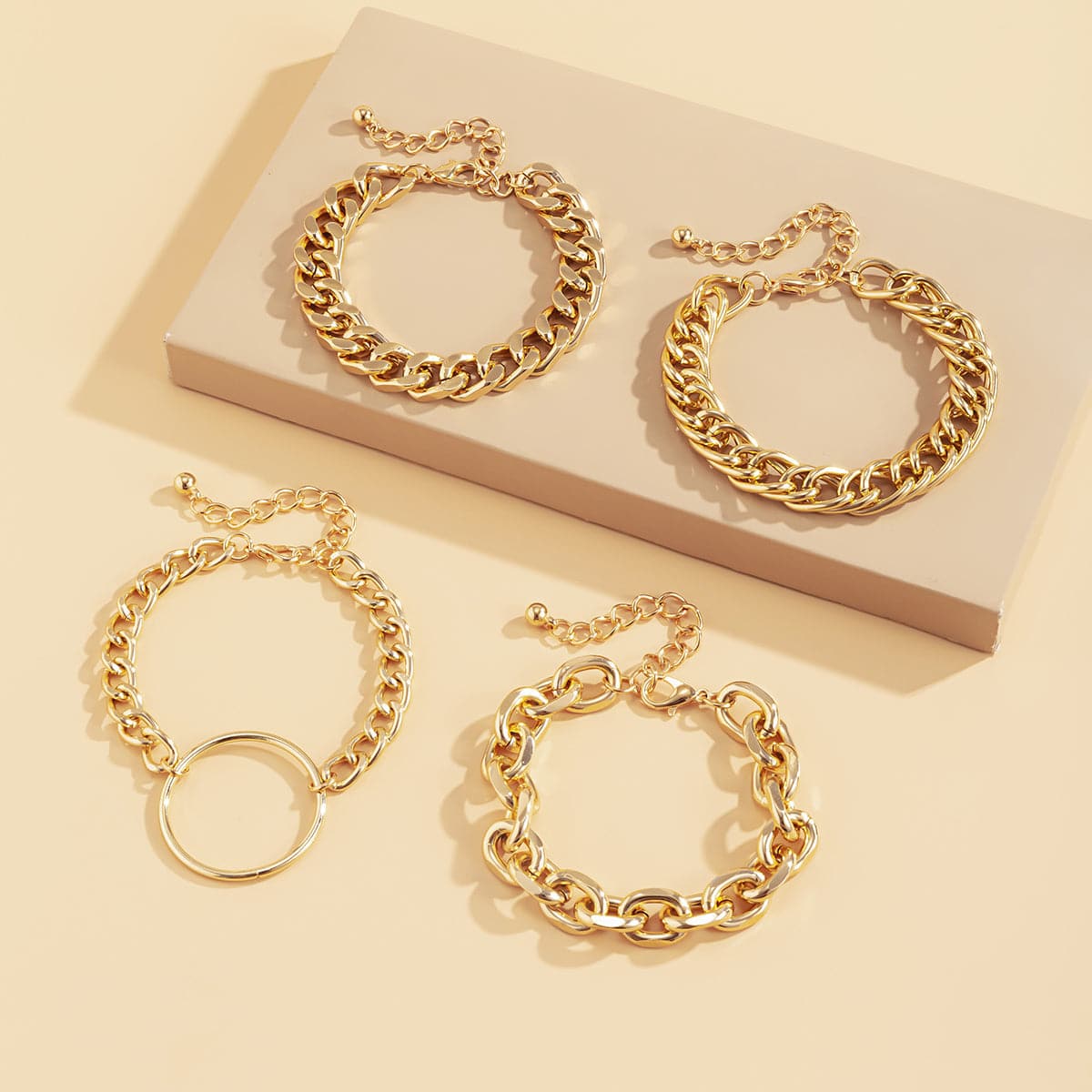 18K Gold Plated Hoop Cable Chain Bracelet Set