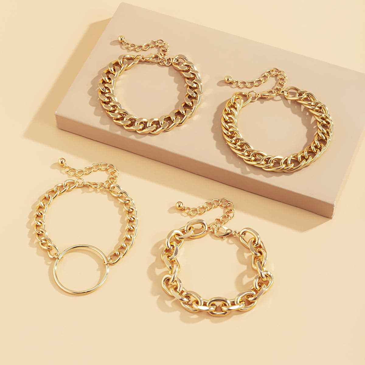 18K Gold Plated Hoop Cable Chain Bracelet Set, jewelry gift sets for women, dainty minimalist design, lifestyle look