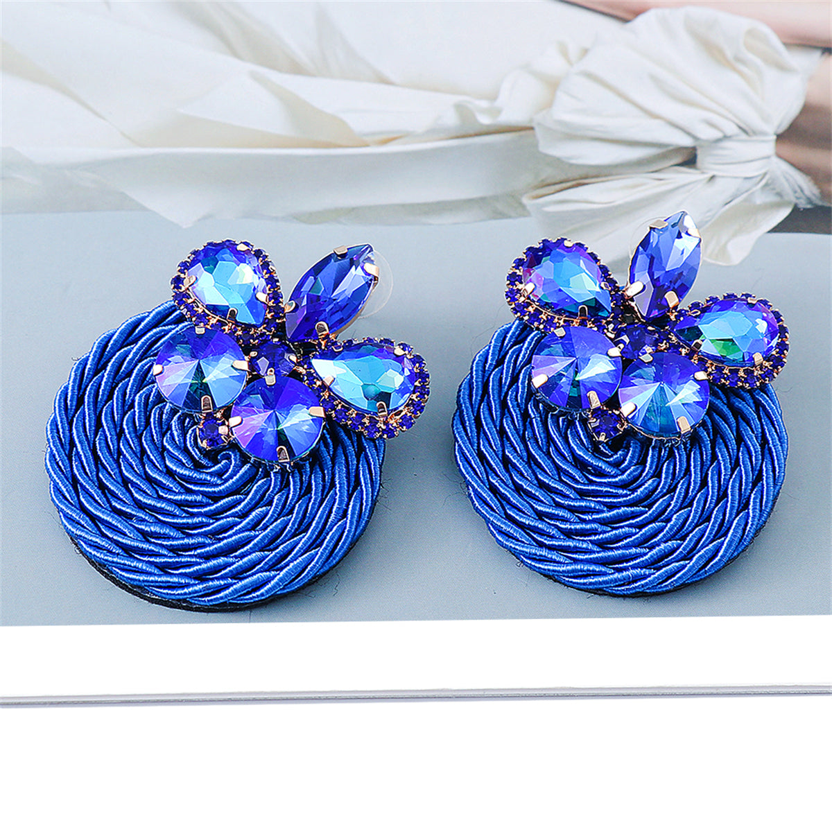 Blue Crystal and Cubic Zirconia Butterfly Drop Earrings, drop earrings for women, elegant gift for her, detail close-up