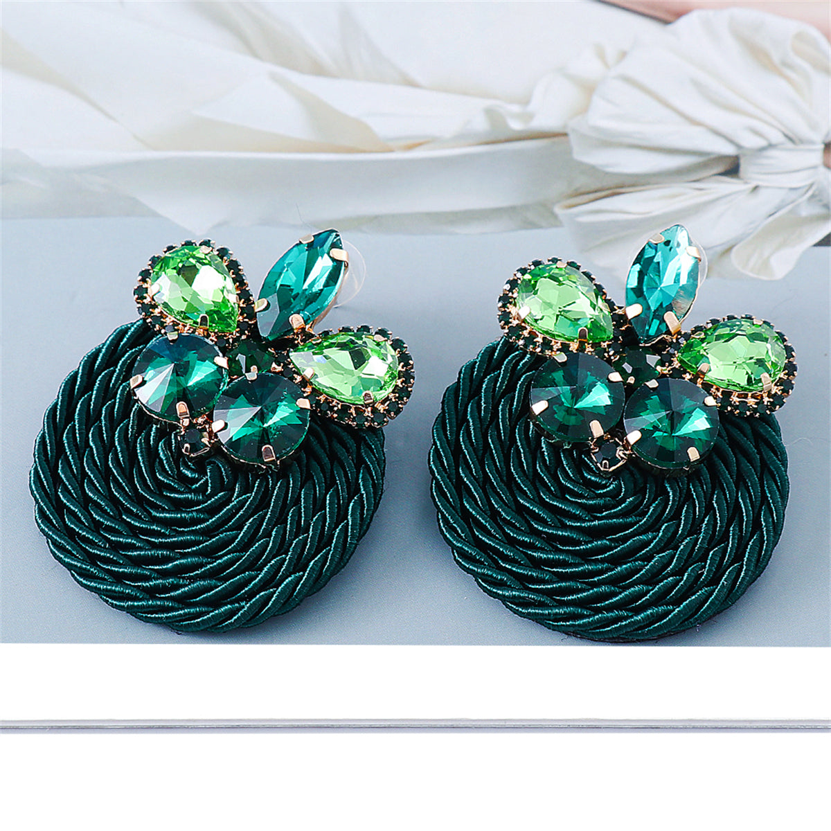 Green Crystal and Cubic Zirconia Butterfly Drop Earrings, drop earrings for women, dainty minimalist design, detail close-up