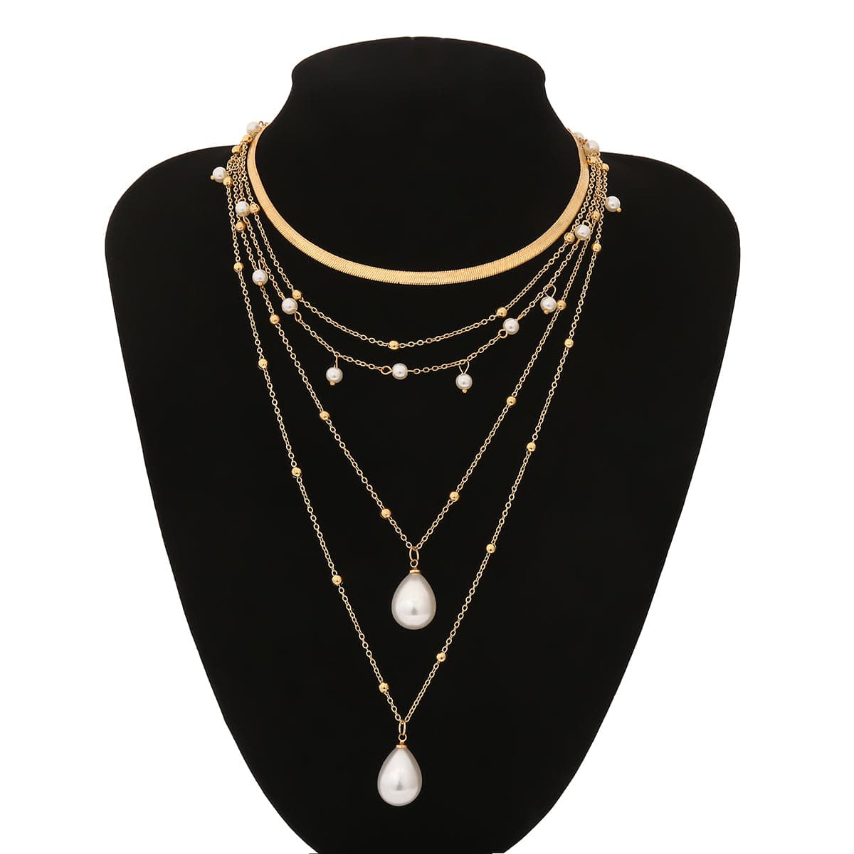 Pearl and 18K Gold-Plated Layered Necklace, gold pendant necklace for women, dainty minimalist design, styled look