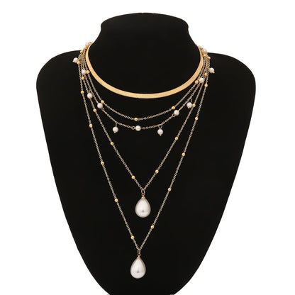 Pearl and 18K Gold-Plated Layered Necklace, gold pendant necklace for women, dainty minimalist design, styled look