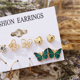 Cubic Zirconia & Goldtone Butterfly Earrings Set