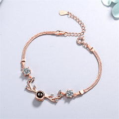 Cubic Zirconia & 18K Rose Gold-Plated Antler Charm Bracelet