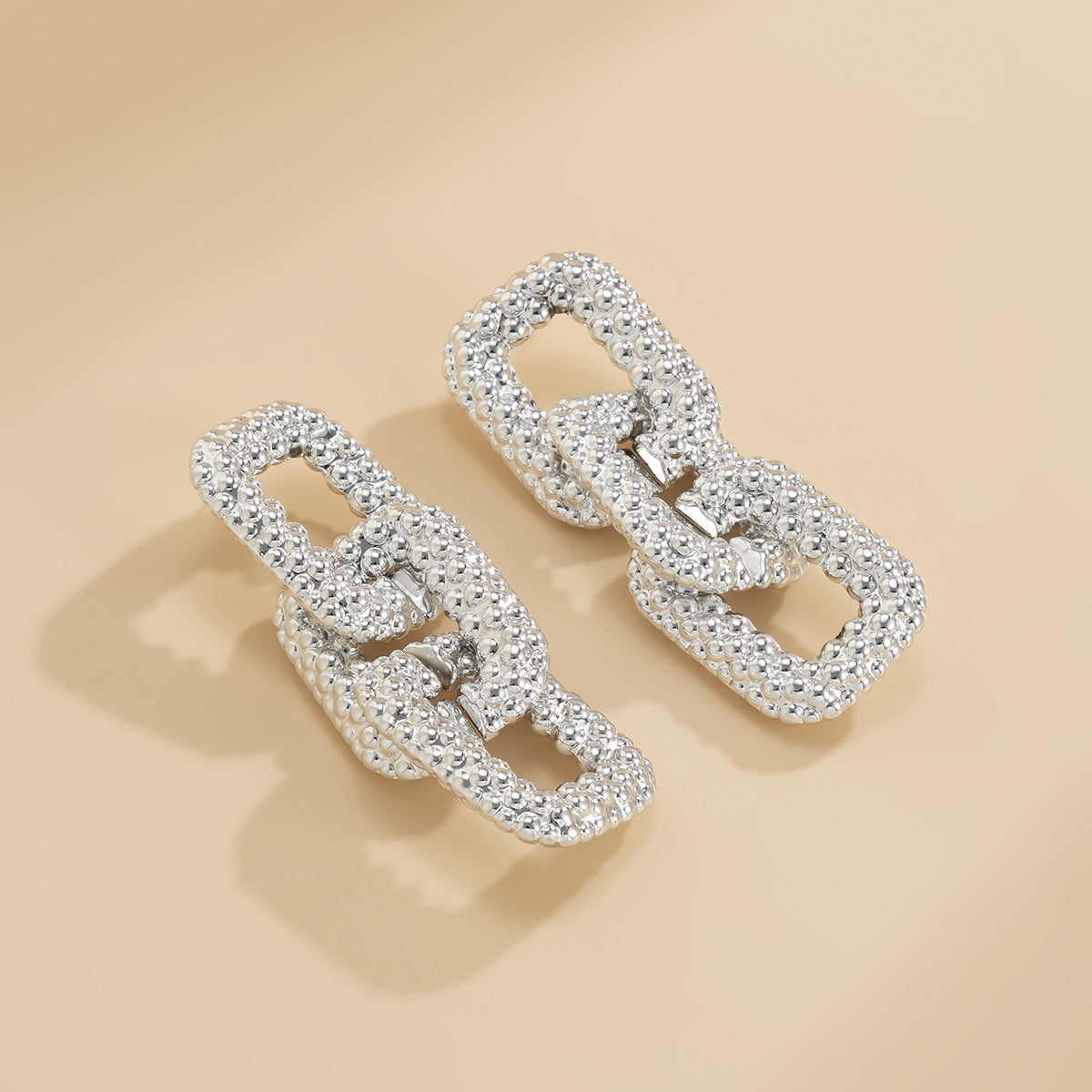 Silver-Plated Oversize Chain Link Drop Earrings, silver drop earrings for women, everyday style, side view