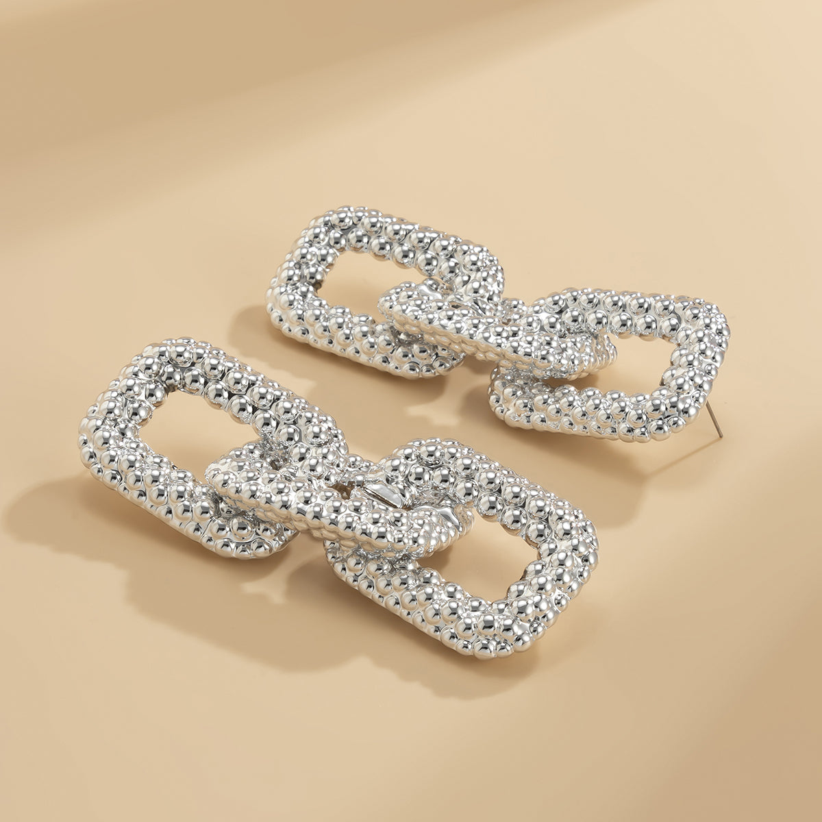 Silver-Plated Oversize Chain Link Drop Earrings, silver drop earrings for women, everyday style, detail close-up