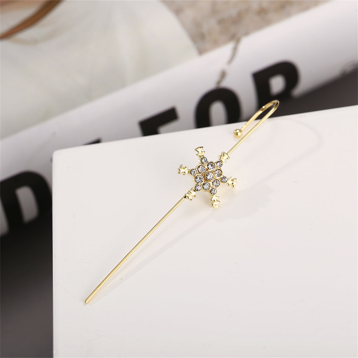 Cubic Zirconia and 18K Gold-Plated Pav¨¦ Snowflake Ear Cuff, gold drop earrings for women, lifestyle look