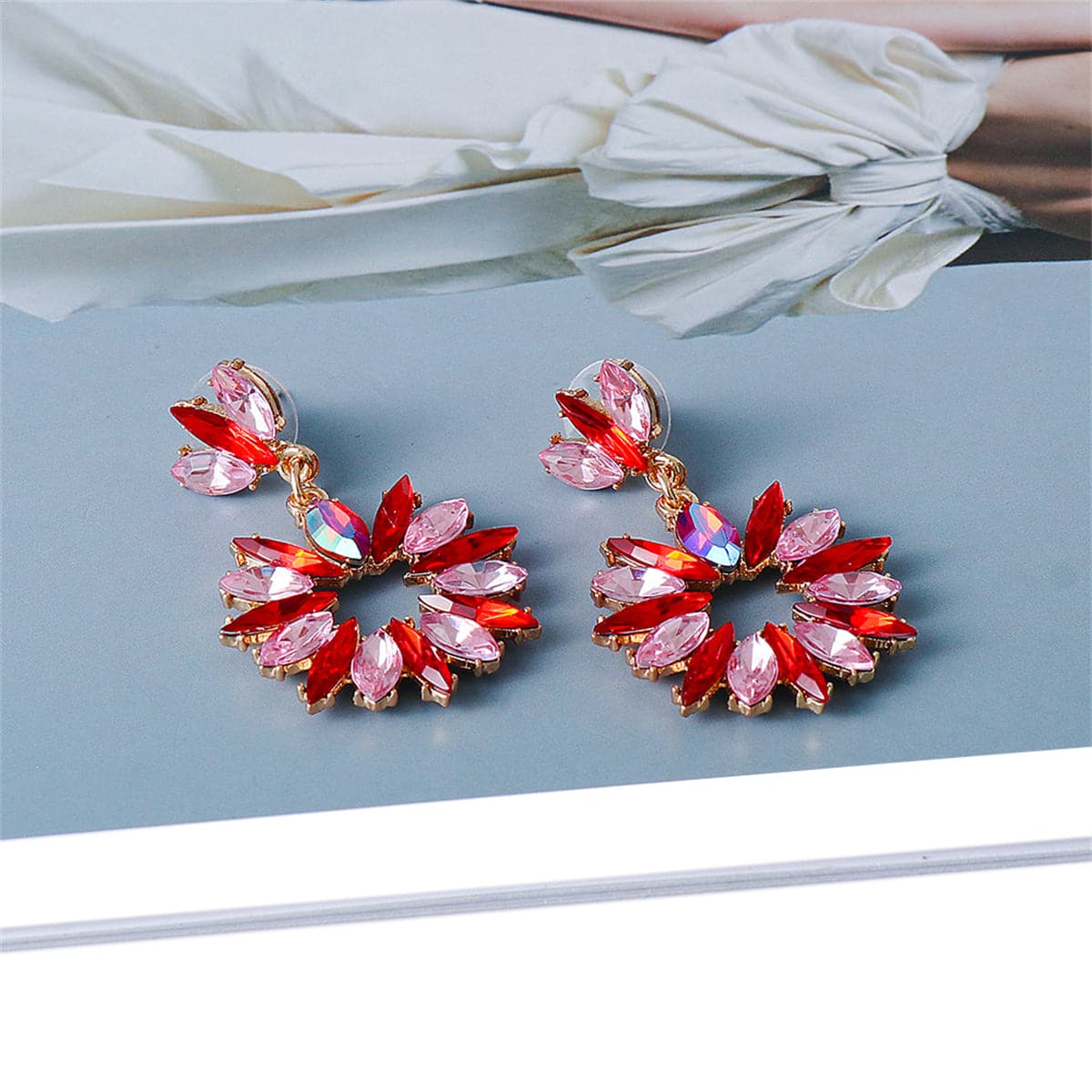 Pink Multicolor Crystal & 18K Gold-Plated Open Drop Earrings