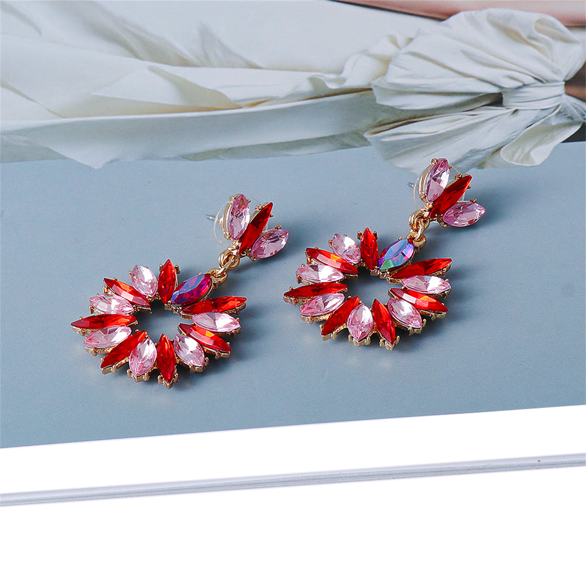 Pink Multicolor Crystal & 18K Gold-Plated Open Drop Earrings