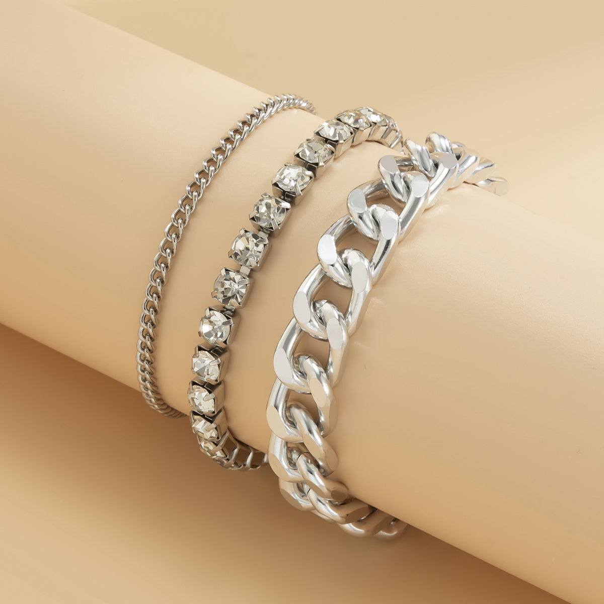 Cubic Zirconia & Silver-Plated Curb Chain Bracelet Set