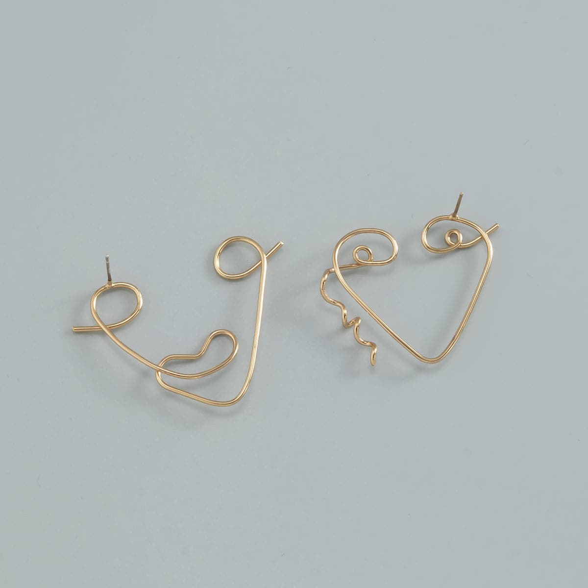 18K Gold-Plated Open Triangle Face Mismatching Stud Earring
