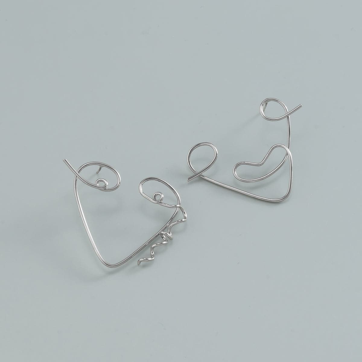 Silver-Plated Abstract Face Open-Triangle Drop Earrings