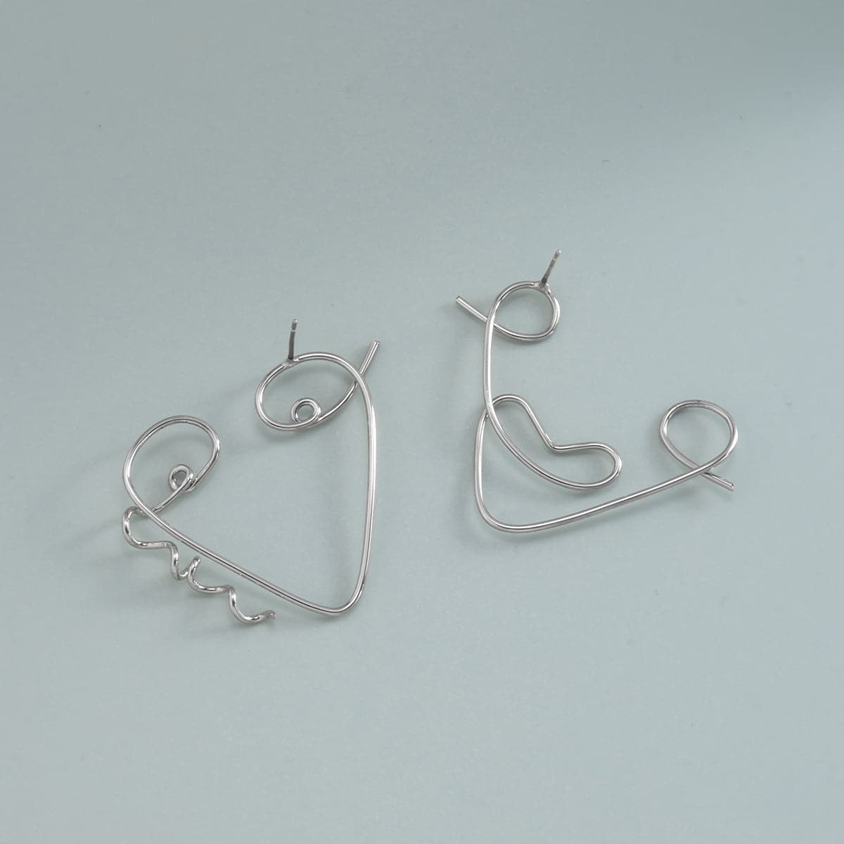 Silver-Plated Abstract Face Open-Triangle Drop Earrings