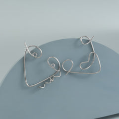 Silver-Plated Abstract Face Open-Triangle Drop Earrings
