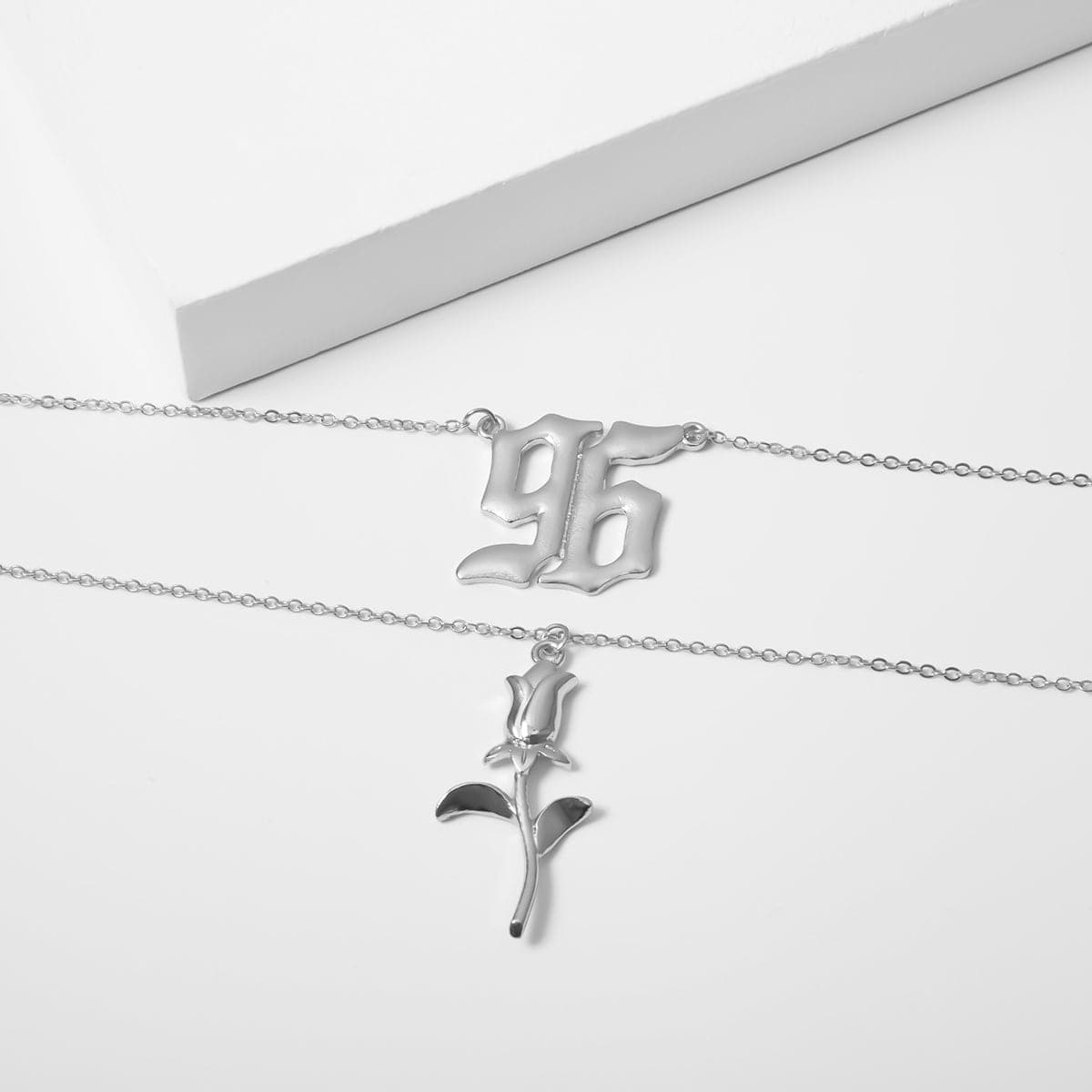 Silver-Plated Rose '96' Layered Pendant Necklace