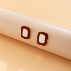 Red Enamel & 18K Gold-Plated Rectangle Stud Earrings