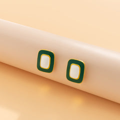 Green Enamel & 18K Gold-Plated Rectangle Stud Earrings