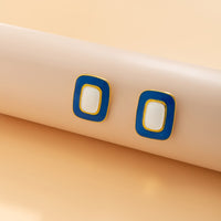 Blue Enamel & 18k Gold-Plated Rectangle Stud Earrings