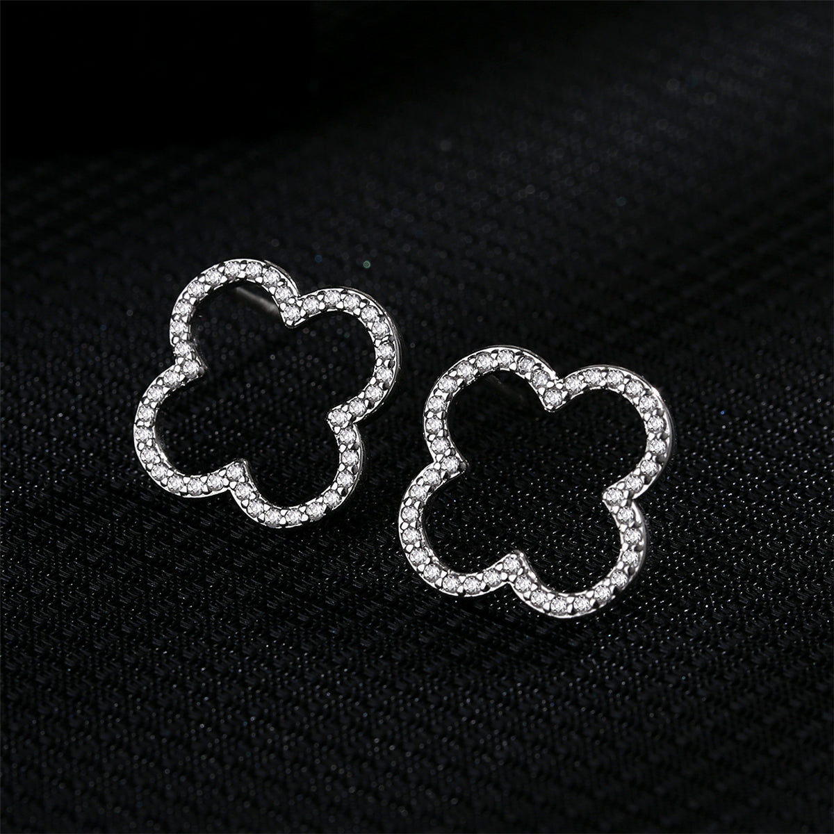 Cubic Zirconia & Silver-Plated Clover Stud Earrings