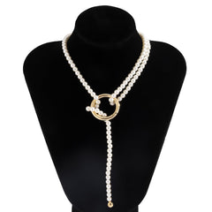 Pearl & 18K Gold-Plated Layered Lariat Necklace