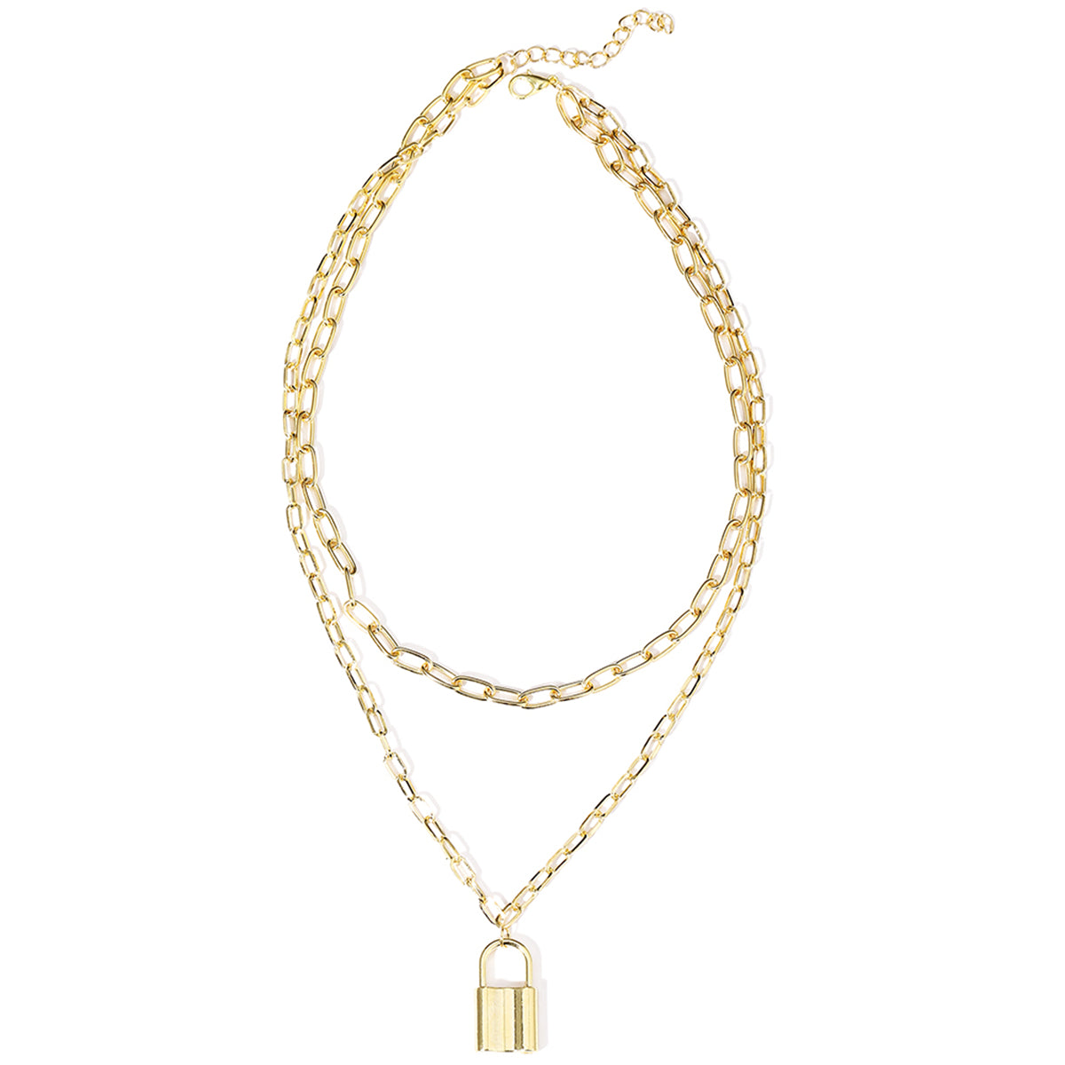 18K Gold-Plated Lock Layered Pendant Necklace, gold pendant necklace for women, vintage-inspired design, side view