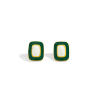 Green Enamel & 18k Gold-Plated Rectangle Stud Earrings