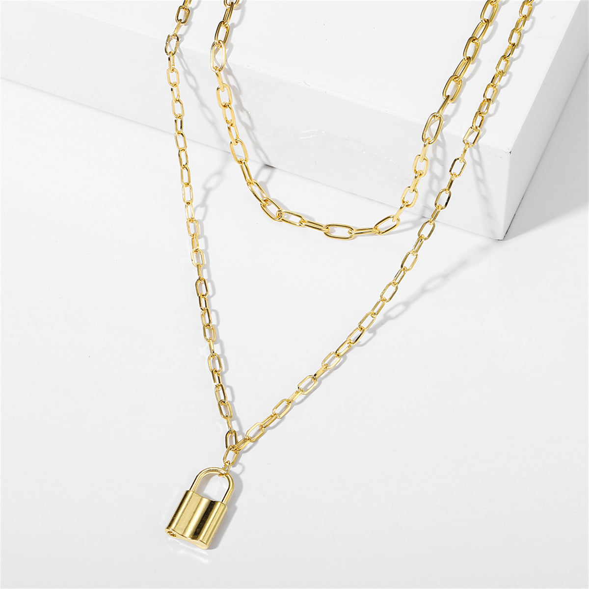 18K Gold-Plated Lock Layered Pendant Necklace