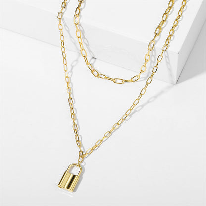 18K Gold-Plated Lock Layered Pendant Necklace