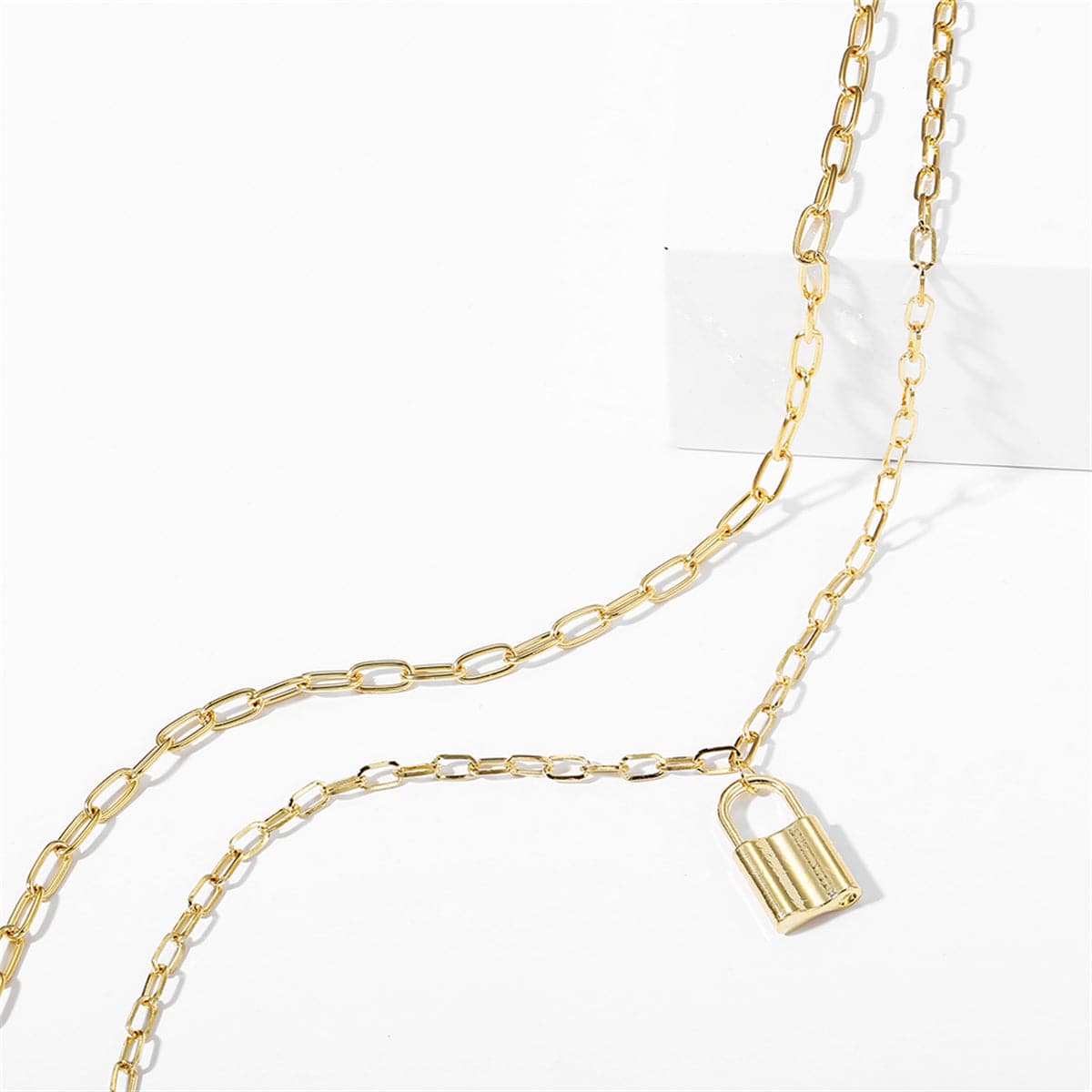 18K Gold-Plated Lock Layered Pendant Necklace, gold pendant necklace for women, vintage-inspired design, lifestyle look