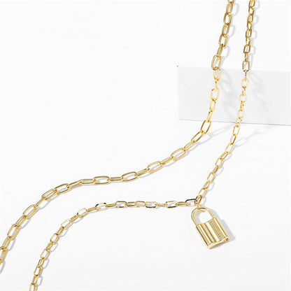 18K Gold-Plated Lock Layered Pendant Necklace, gold pendant necklace for women, vintage-inspired design, lifestyle look