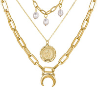 Imitation Pearl & Goldtone Coin Layer Necklace