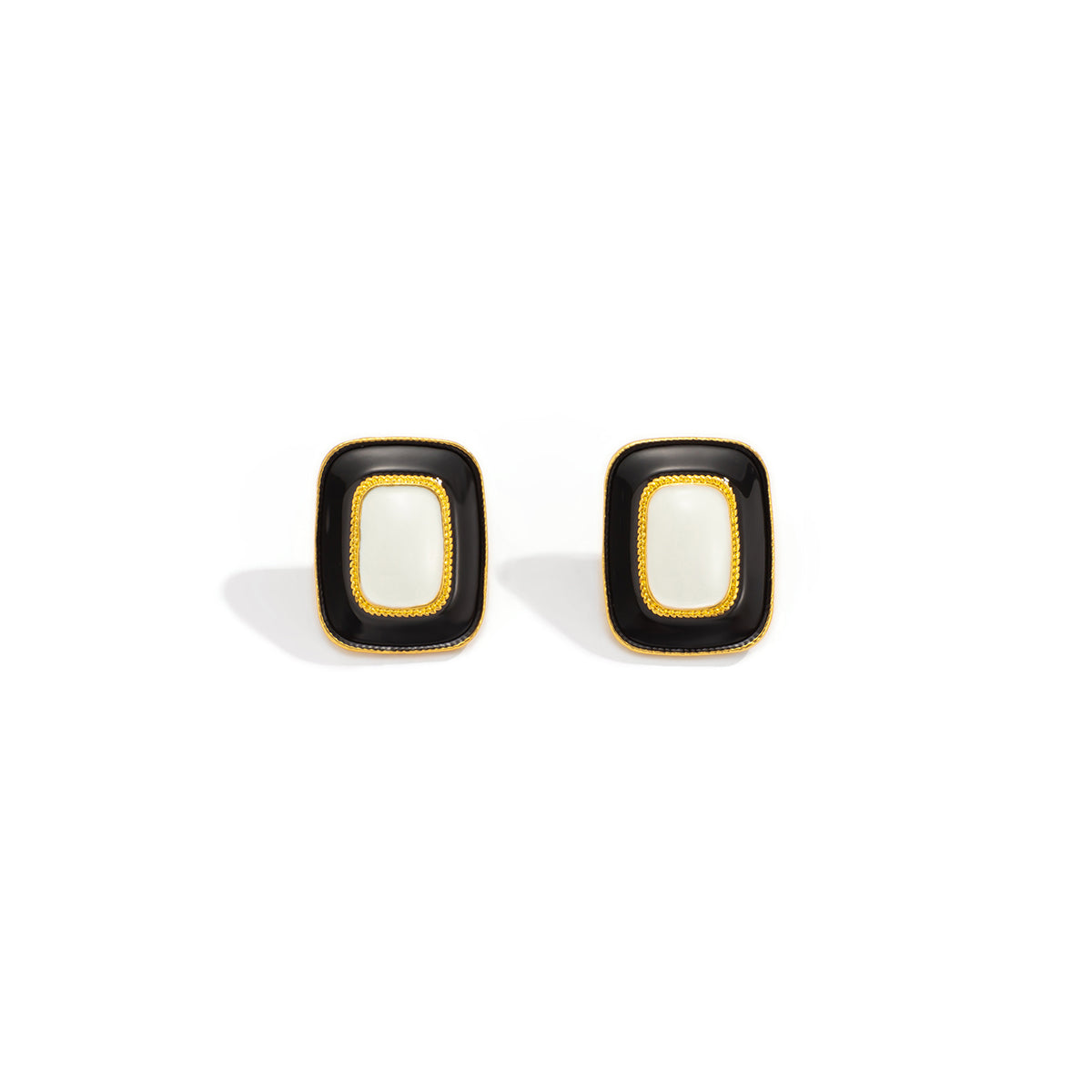 Black Enamel & 18K Gold-Plated Rectangle Stud Earrings