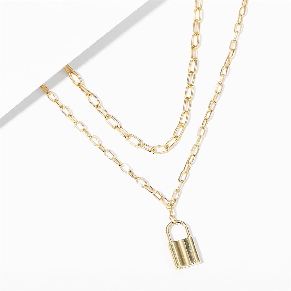 18K Gold-Plated Lock Layered Pendant Necklace, gold pendant necklace for women, vintage-inspired design, styled look