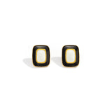 Black Enamel & 18k Gold-Plated Rectangle Stud Earrings