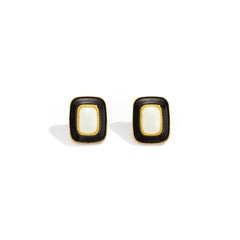 Black Enamel & 18K Gold-Plated Rectangle Stud Earrings