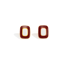 Red Enamel & 18K Gold-Plated Rectangle Stud Earrings
