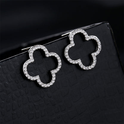 Cubic Zirconia and Silver-Plated Clover Stud Earrings, silver stud earrings for women, everyday style, side view