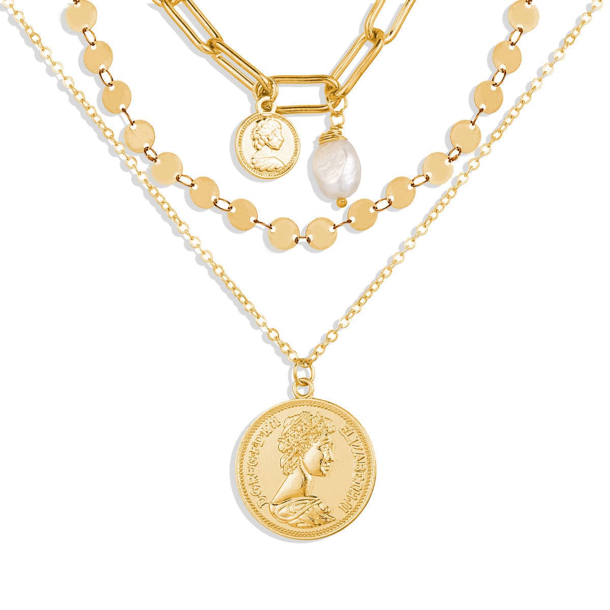 Pearl & 18K Gold-Plated Coin Layer Necklace