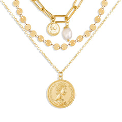 Pearl & 18K Gold-Plated Coin Layer Necklace