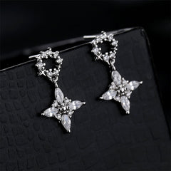 Cubic Zirconia & Crystal Silver-Plated Clover Marquise Drop Earrings