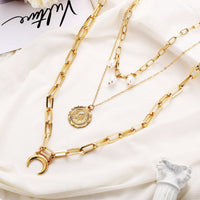 Imitation Pearl & Goldtone Coin Layer Necklace