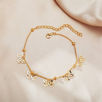 18K Gold-Plated Butterfly Station Anklet, gold anklet bracelet, dainty minimalist design, detail close-up