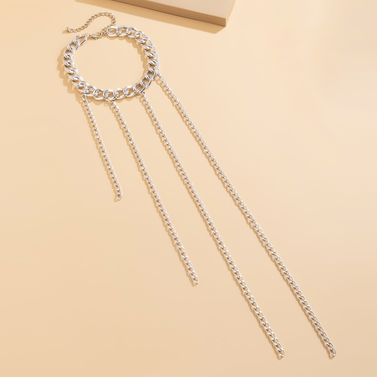 Silver-Plated Curb Chain Waterfall Tassel Choker Necklace, silver pendant necklace for women, botanical inspired, styled look