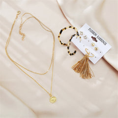 Cubic Zirconia & 18K Gold-Plated Earrings & Layered Pendant Necklace Set