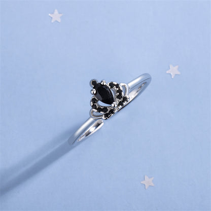 Black Cubic Zirconia and Silver-Plated Crown Open Ring, silver statement rings for women, lifestyle look