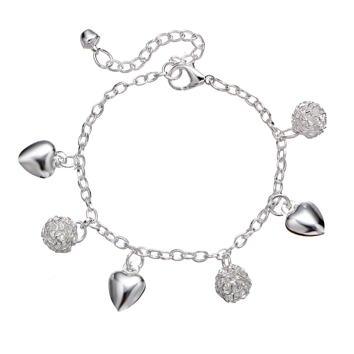 Silver-Plated Abstract Ball Heart Station Anklet