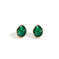 Green Enamel & 18k Gold-Plated Abstract Oval Stud Earrings