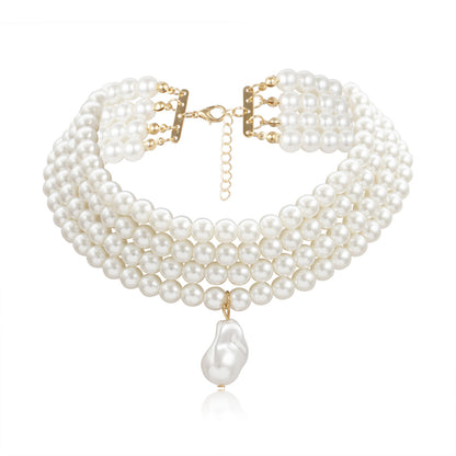Pearl and 18K Gold-Plated Layered Choker Necklace, chunky gold choker necklace, vintage-inspired design, detail close-up
