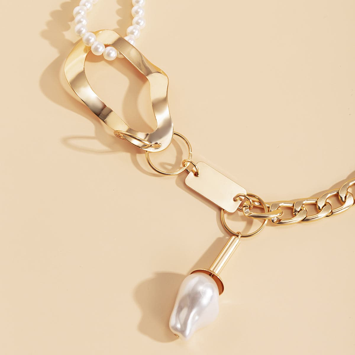 Pearl & 18K Gold-Plated Geometric Layered Necklace