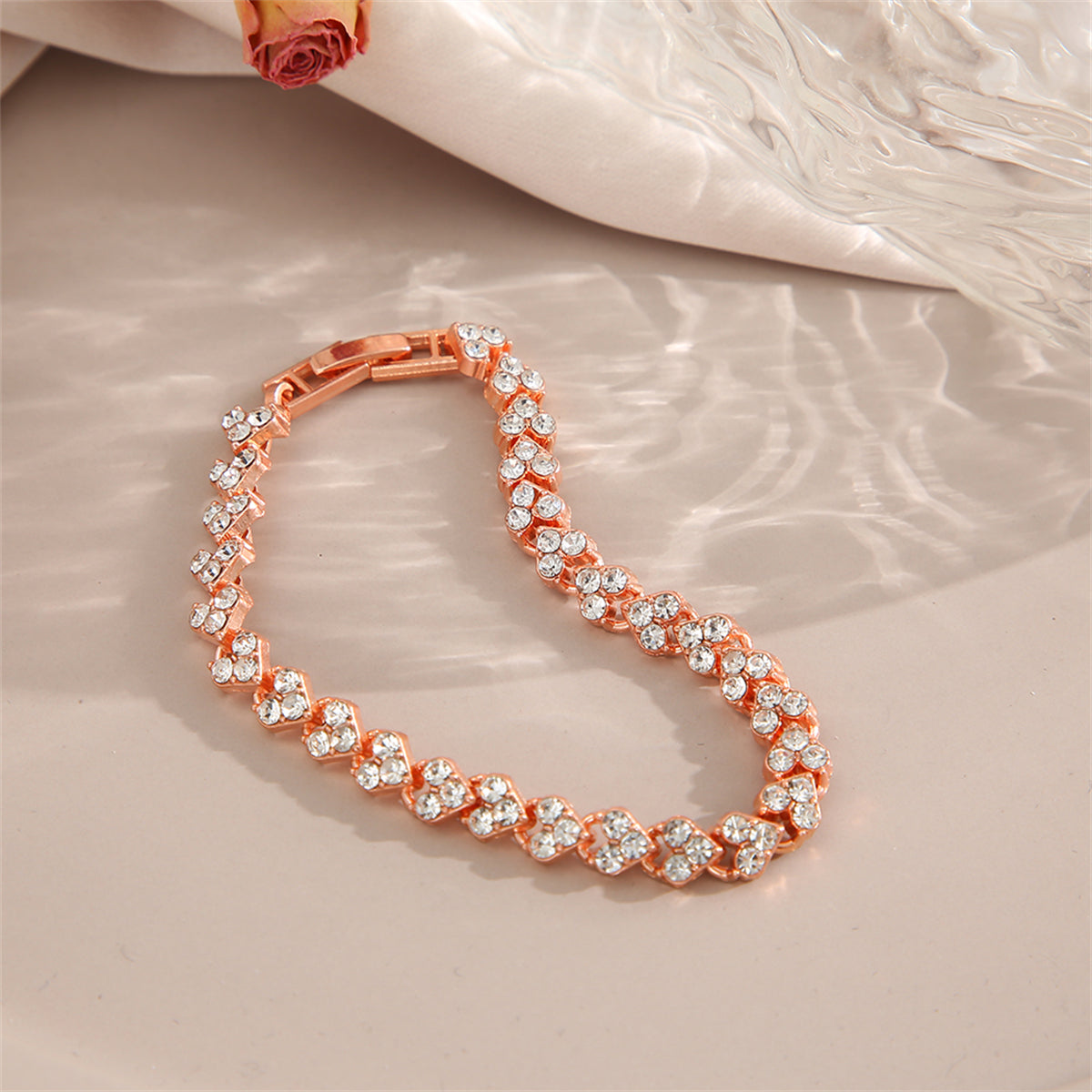 Cubic Zirconia & 18K Rose Gold-Plated Heart Chain Bracelet